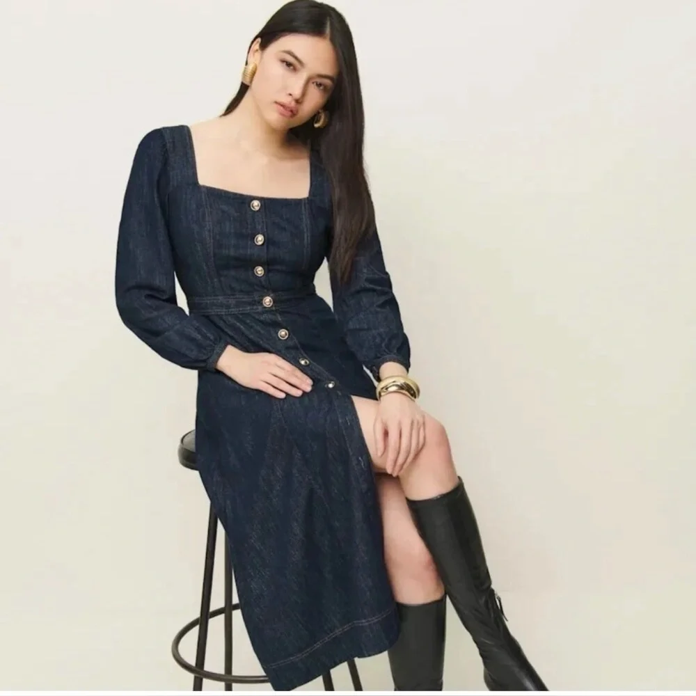 NWT- New Reformation Celeste Denim Maxi Dress by Anthropologie - Picture 4 of 12